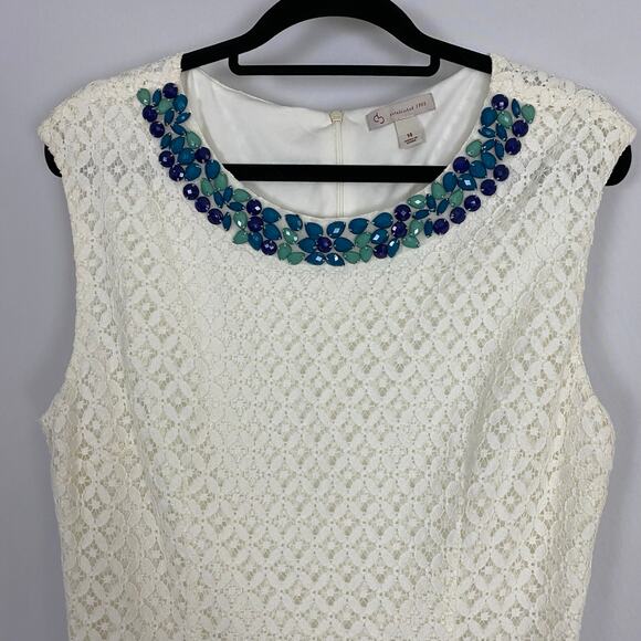 Dressbarn White Sleeveless Sheath Dress Size 14 Beaded Neckline Cocktail Wear - Picture 5 of 8